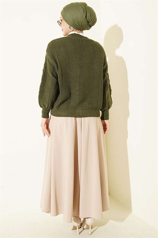 Braided Buttoned Short Cardigan, Khaki