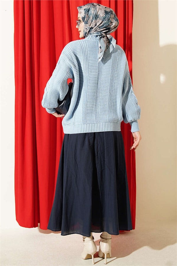 Hair Braid Buttoned Knit Short Cardigan Blue