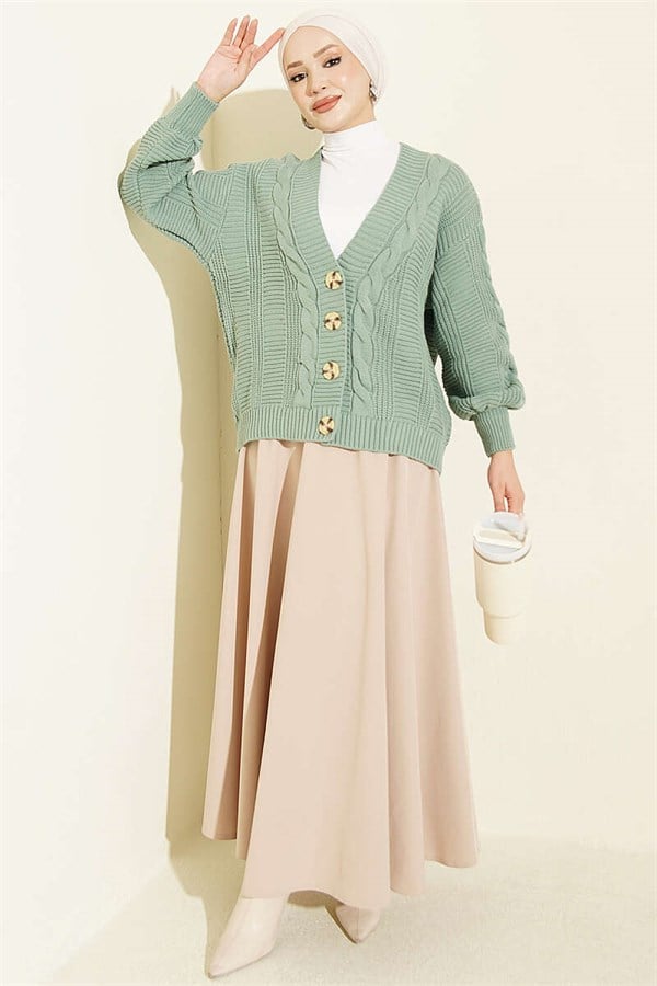 Hair Braid Buttoned Knit Short Cardigan Mint