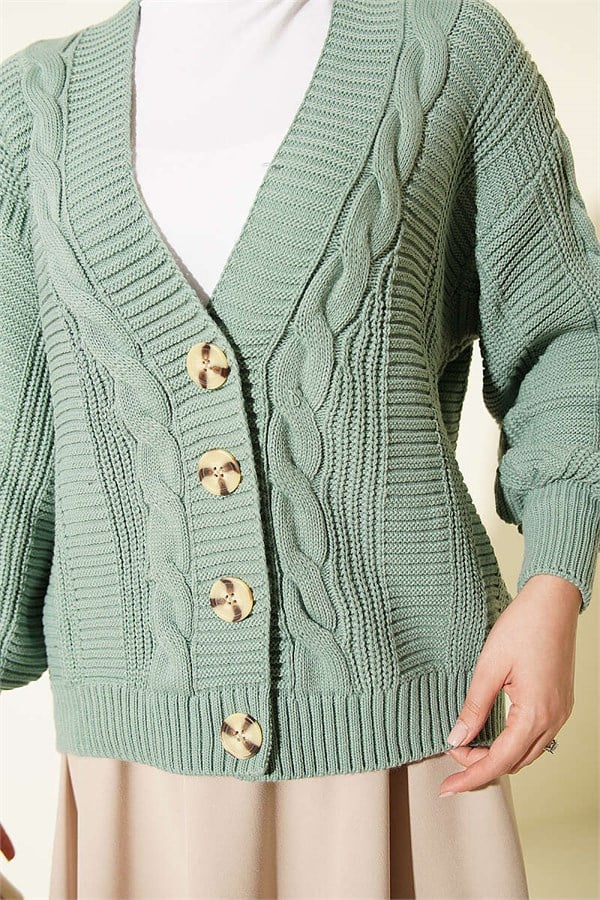 Hair Braid Buttoned Knit Short Cardigan Mint