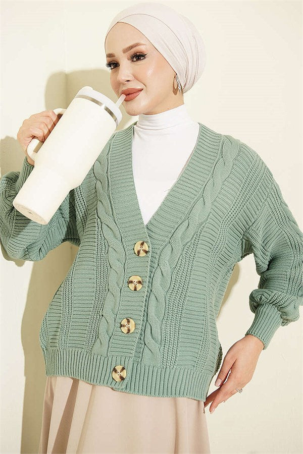 Hair Braid Buttoned Knit Short Cardigan Mint