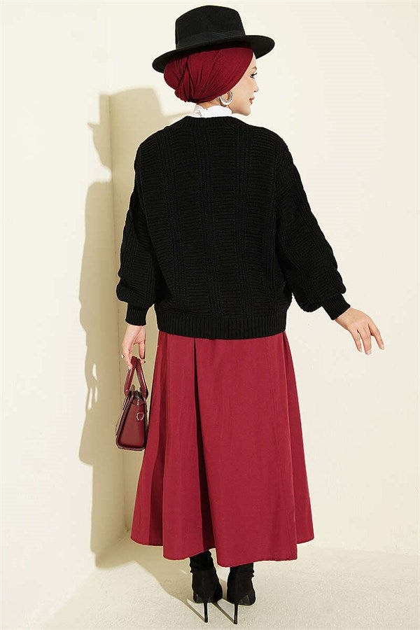Hair Braid Buttoned Knit Short Cardigan Black