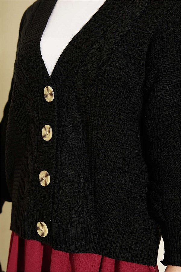 Hair Braid Buttoned Knit Short Cardigan Black
