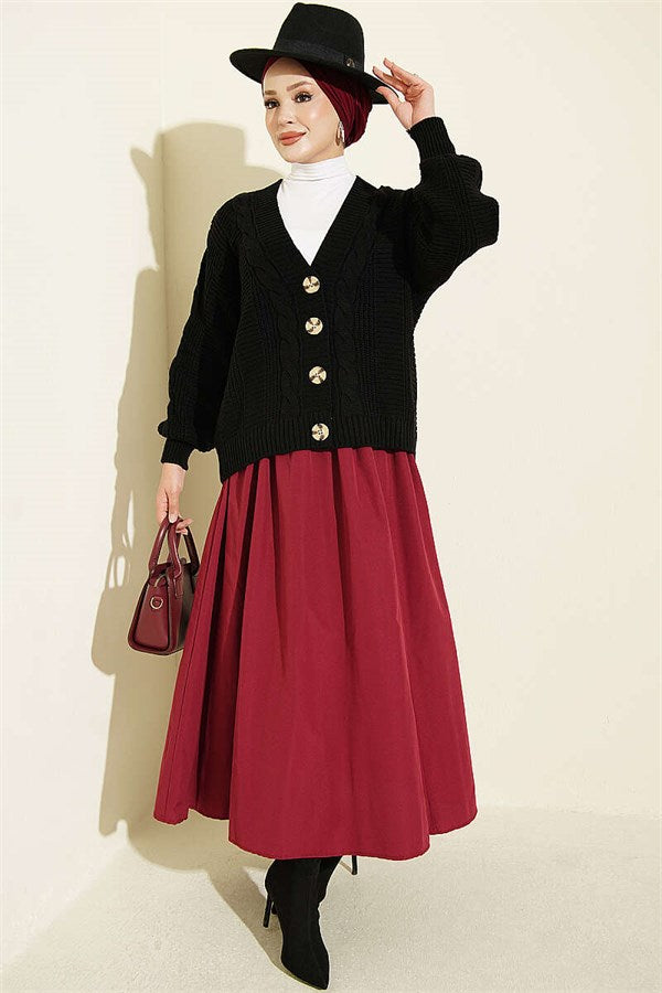 Hair Braid Buttoned Knit Short Cardigan Black