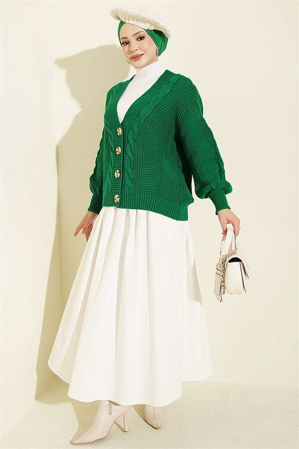 Emerald Green Short Cardigan with Braided Buttons