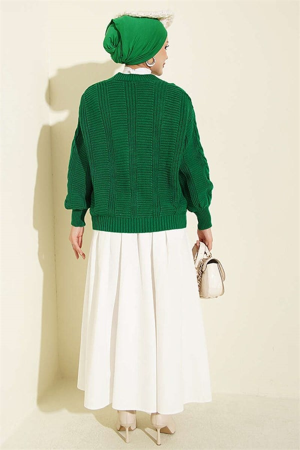 Emerald Green Short Cardigan with Braided Buttons