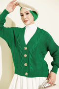 Emerald Green Short Cardigan with Braided Buttons