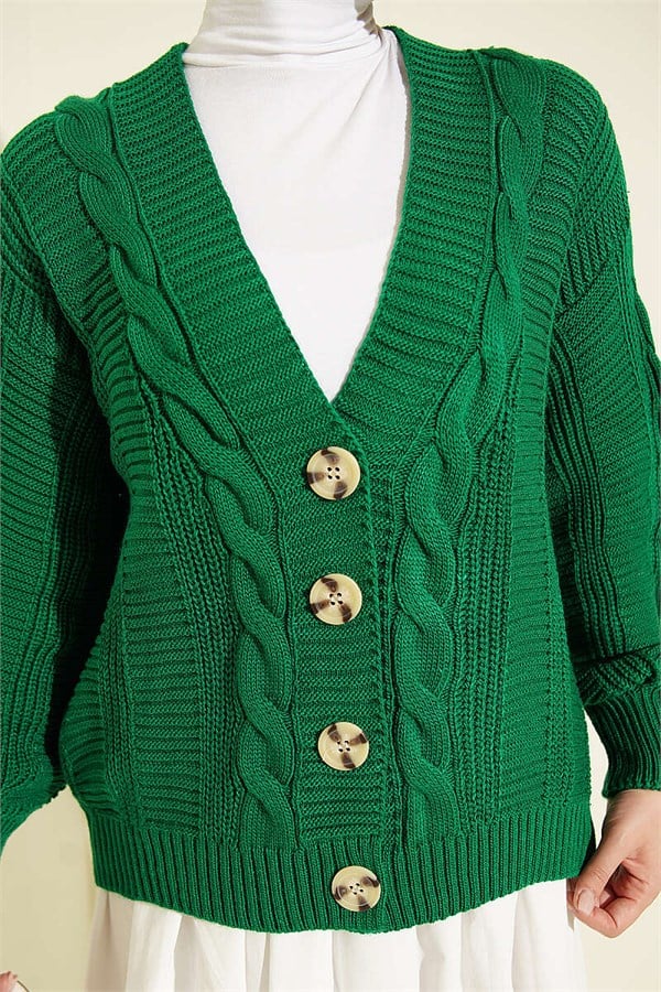 Emerald Green Short Cardigan with Braided Buttons