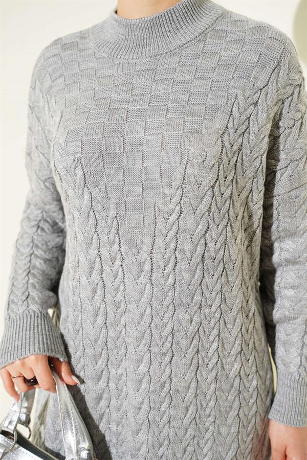 Gray Braided Embossed Knit Dress