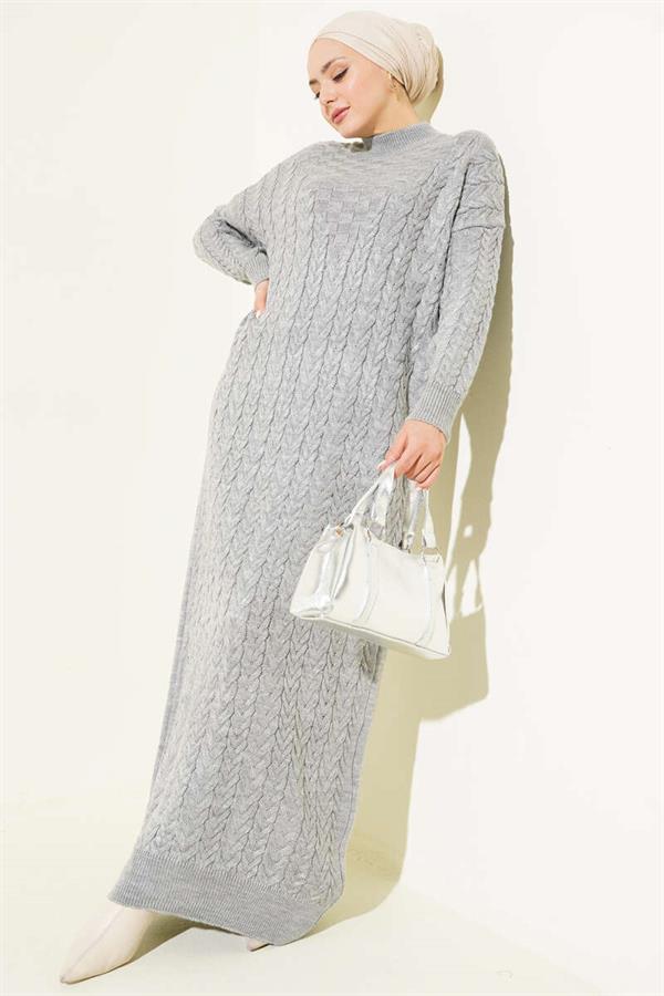 Gray Braided Embossed Knit Dress