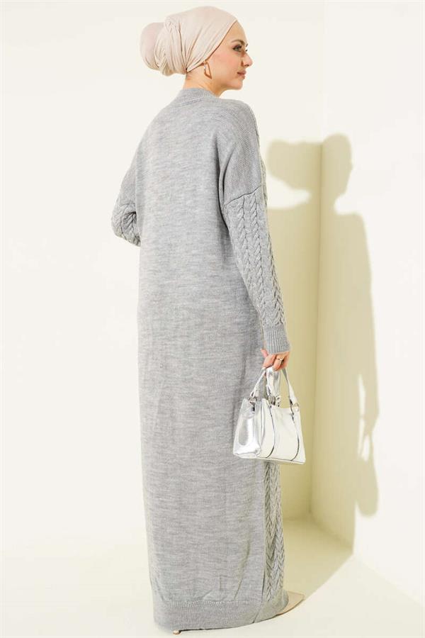 Gray Braided Embossed Knit Dress
