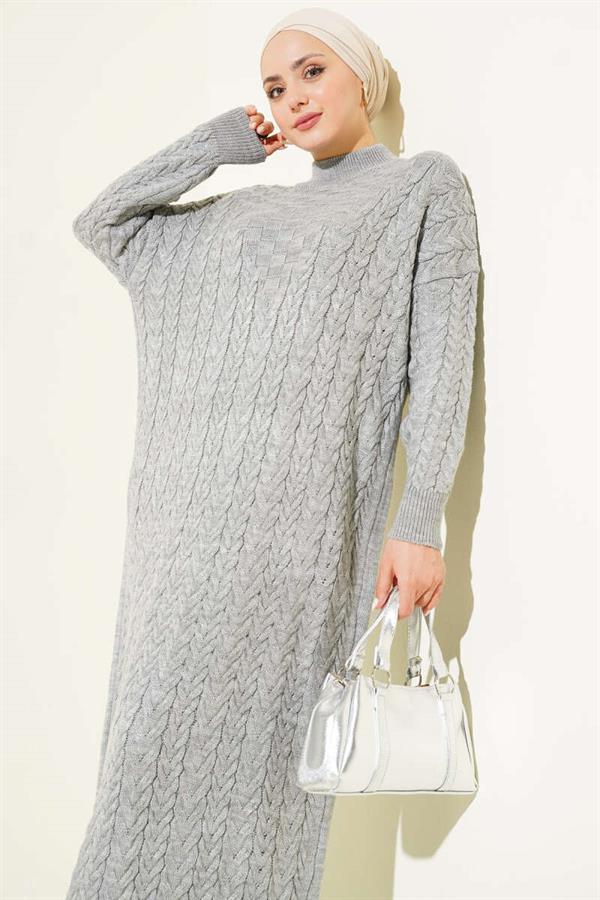 Gray Braided Embossed Knit Dress