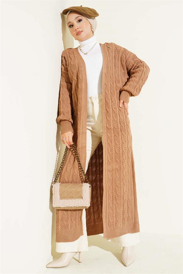 Hair Knit Long Knitwear Cardigan Latte