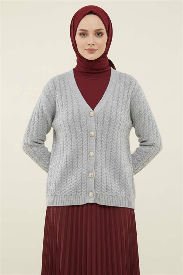 Knitted Buttoned Sweater Cardigan Gray