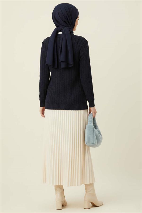 Knitted Buttoned Sweater Cardigan Navy Blue