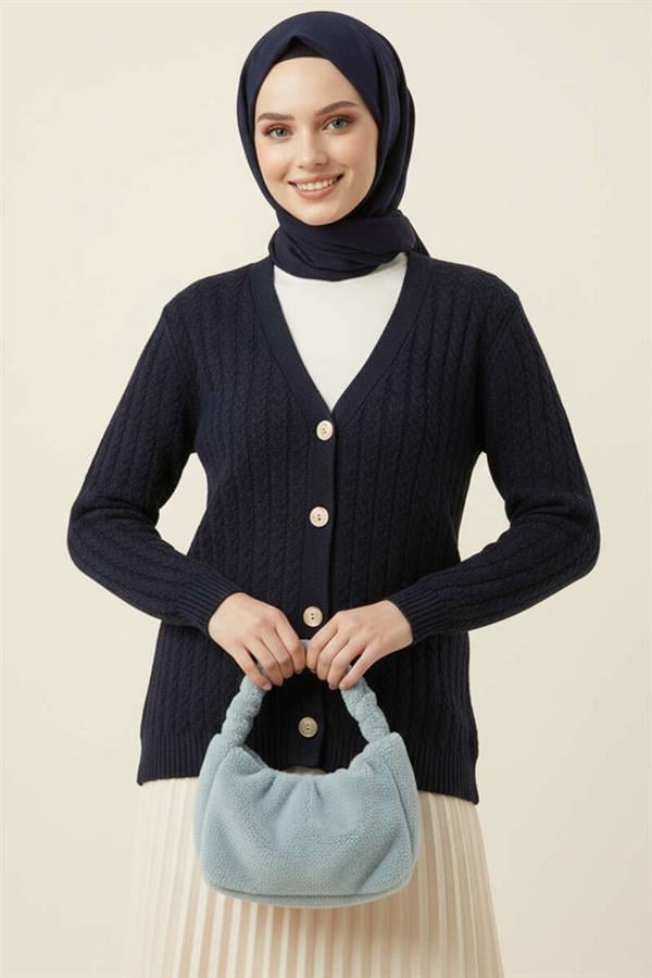 Knitted Buttoned Sweater Cardigan Navy Blue