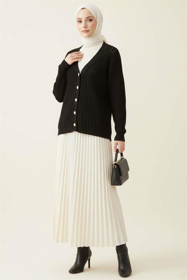 Hair Braided Buttoned Knitwear Cardigan Black