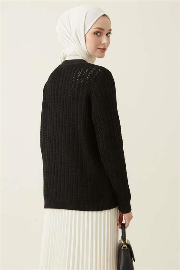 Hair Braided Buttoned Knitwear Cardigan Black