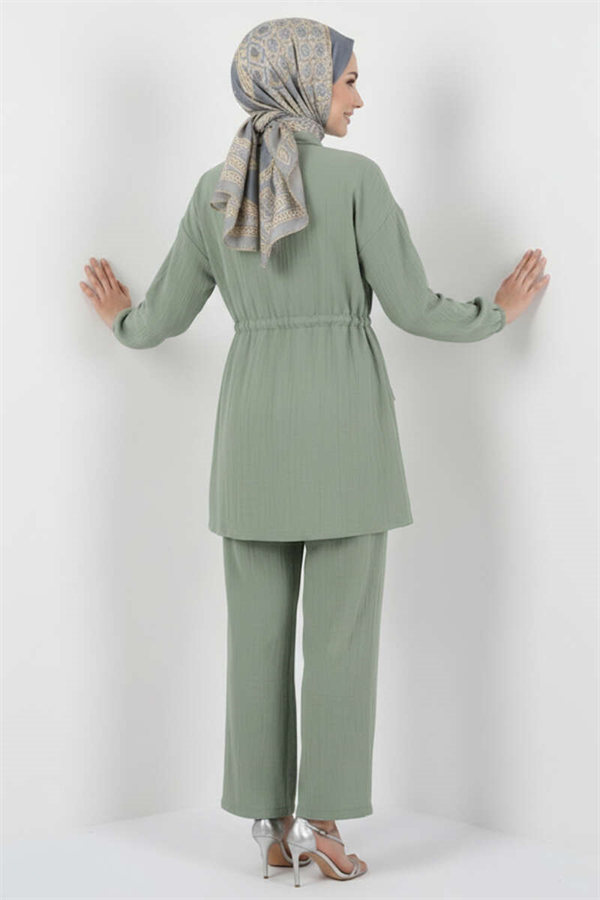 Faux Pocket Zippered 2 Piece Set, Light Green