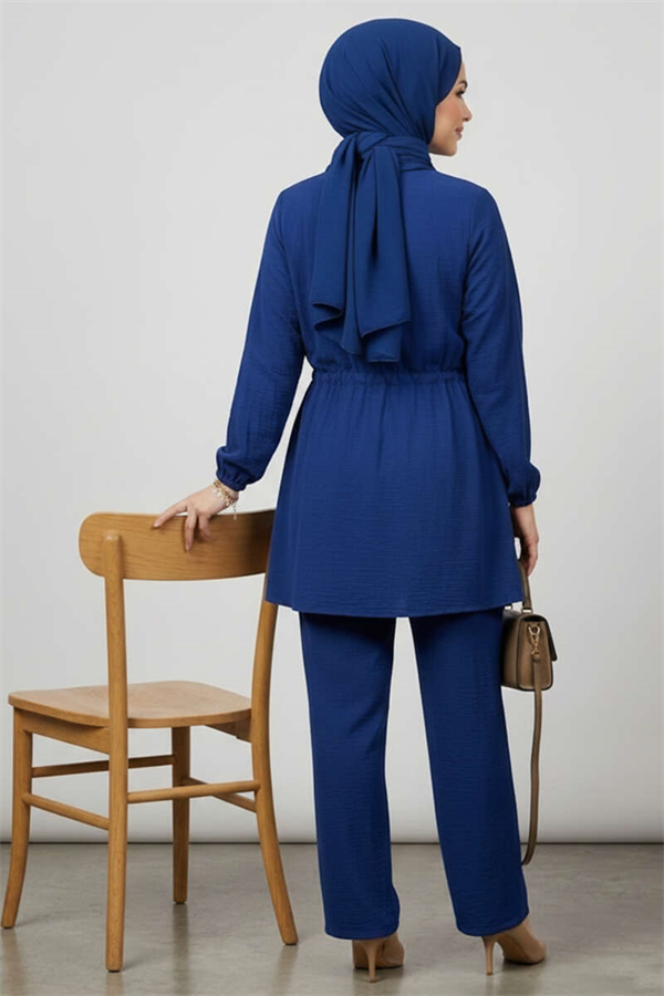 Navy Blue 2 Piece Set with Faux Pocket Flap Zipper