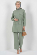 Faux Pocket Zippered 2 Piece Set, Light Green