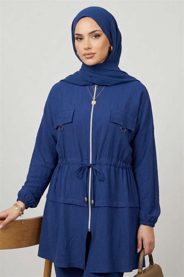 Navy Blue 2 Piece Set with Faux Pocket Flap Zipper