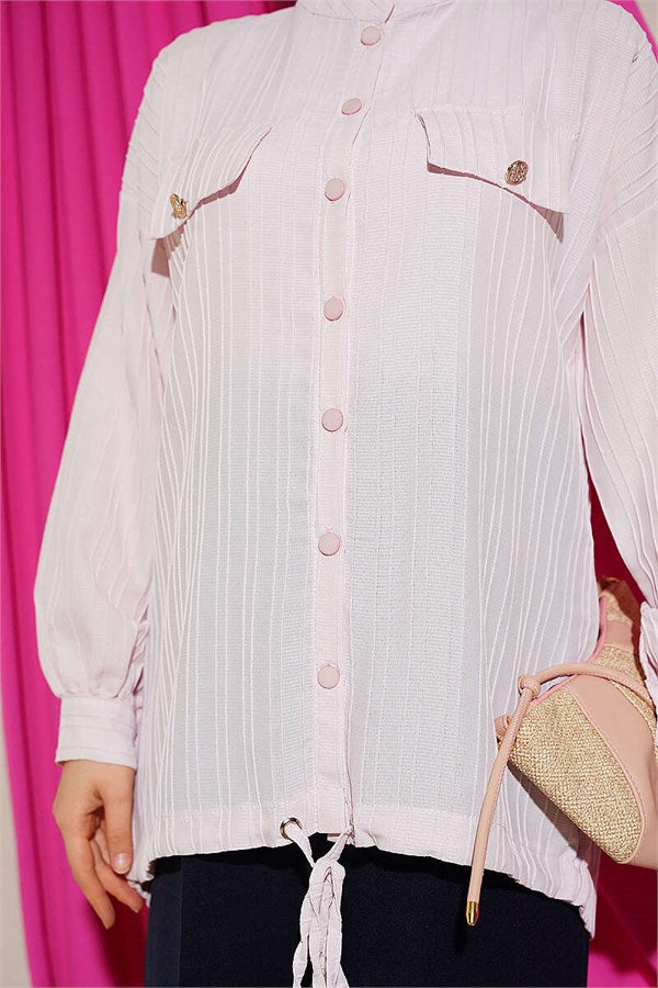 Pink Shirt with Faux Pocket Flap