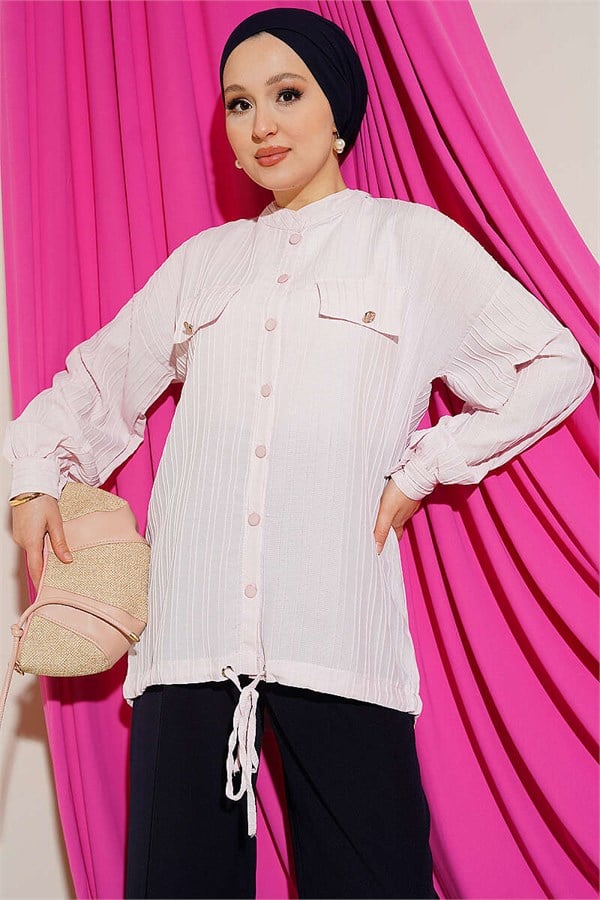 Pink Shirt with Faux Pocket Flap