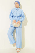 2 Piece Set with Faux Pocket Flap and Mini Stone Details, Blue
