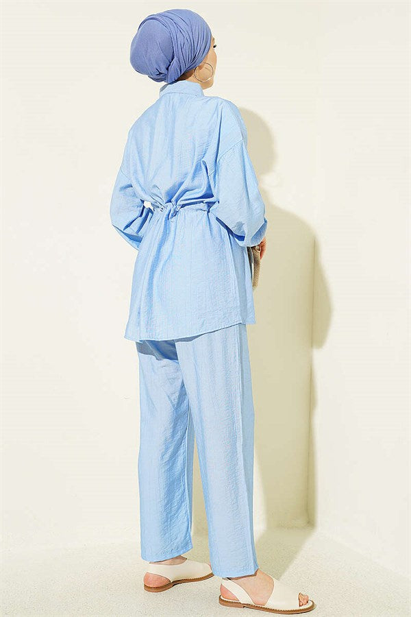 2 Piece Set with Faux Pocket Flap and Mini Stone Details, Blue