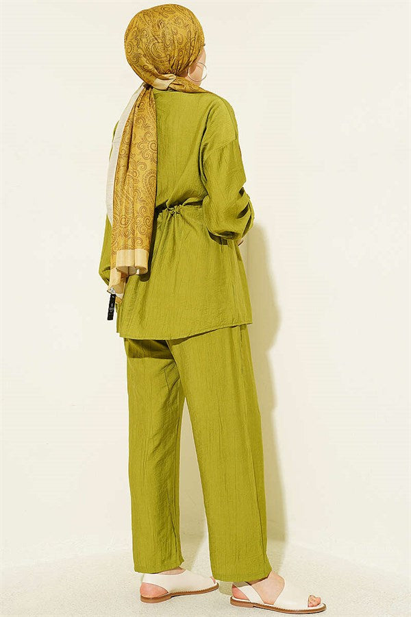2 Piece Set with Faux Pocket Flap and Mini Stone Details, Olive Green