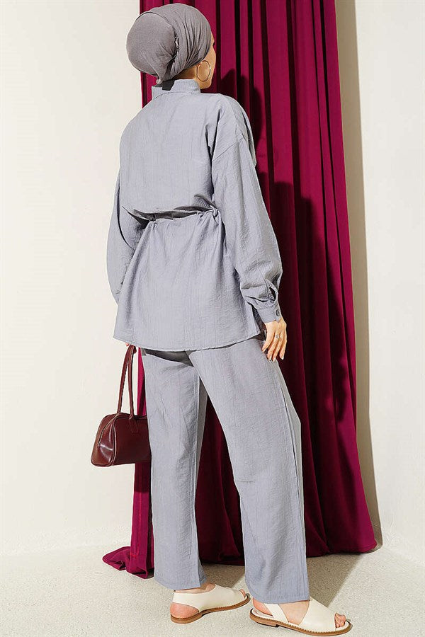 2 Piece Set with Faux Pocket Flap and Mini Stone Details, Grey