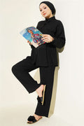 2 Piece Set with Faux Pocket Flap and Mini Stone Details, Black
