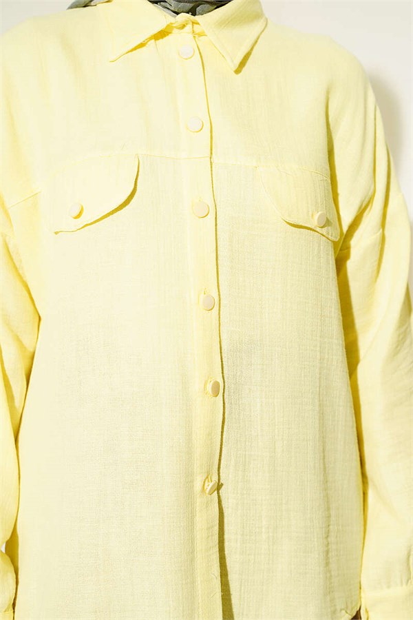 Muslin Shirt with Faux Pocket Flap, Yellow