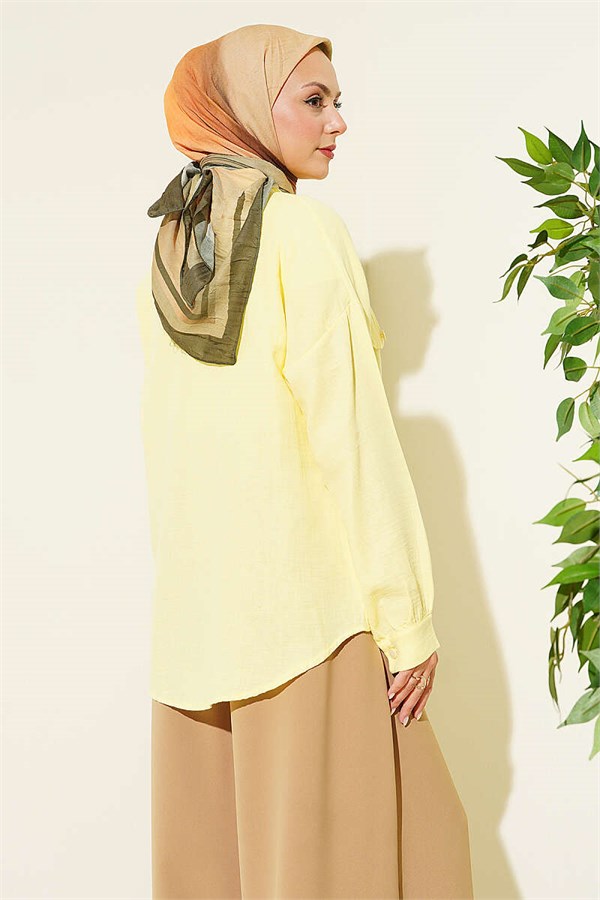 Muslin Shirt with Faux Pocket Flap, Yellow