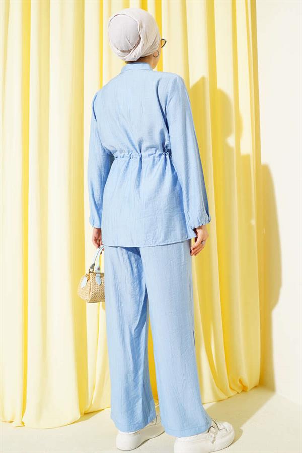 Fake Pocket Waist Tunnel 2 Piece Set Baby Blue