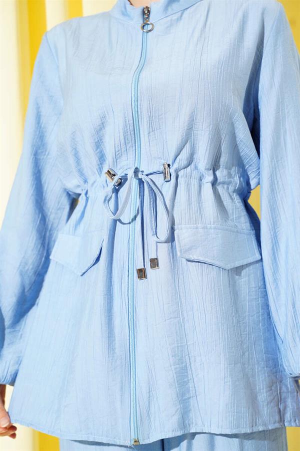 Fake Pocket Waist Tunnel 2 Piece Set Baby Blue