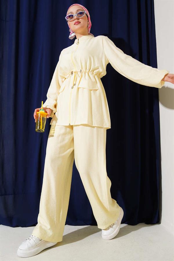 Fake Pocket Waist Tunnel 2 Piece Set Yellow