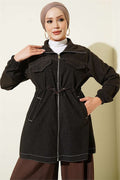 Dark Brown Jacket with Faux Pockets and Elasticated Ankles