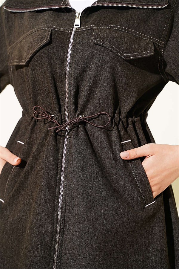 Dark Brown Jacket with Faux Pockets and Elasticated Ankles
