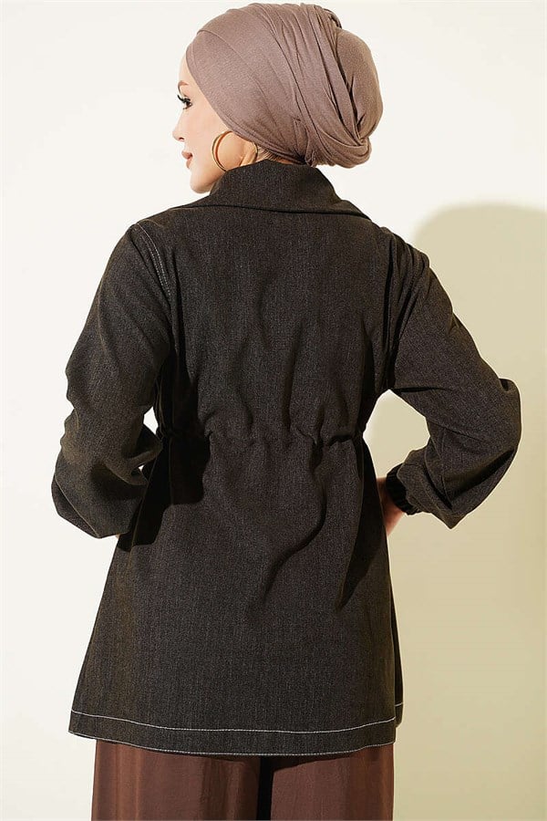 Dark Brown Jacket with Faux Pockets and Elasticated Ankles