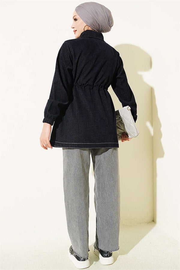 Navy Blue Jacket with Faux Pockets and Elasticated Ankles