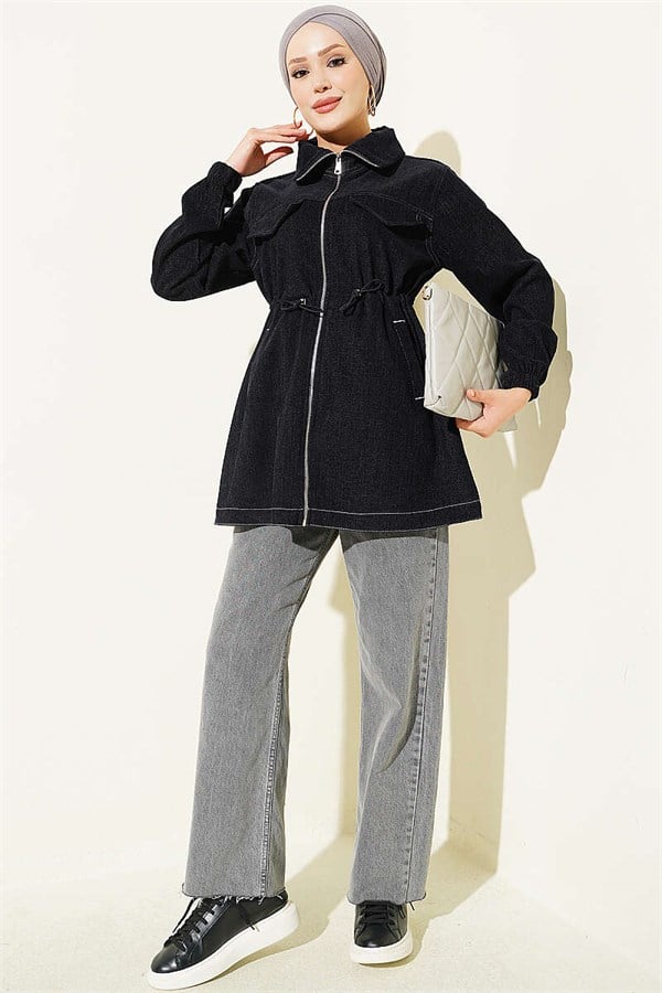 Navy Blue Jacket with Faux Pockets and Elasticated Ankles