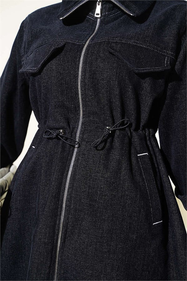 Navy Blue Jacket with Faux Pockets and Elasticated Ankles