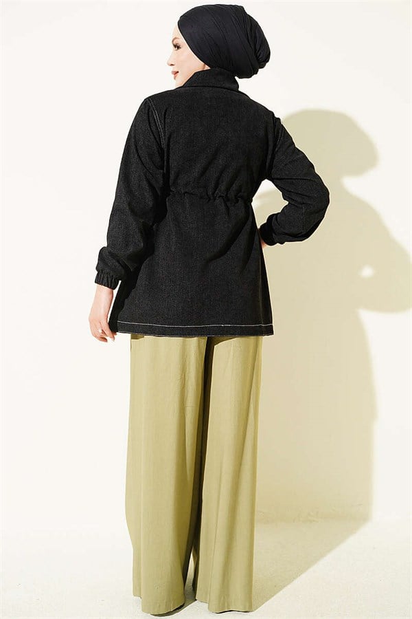 Black Jacket with Faux Pockets and Elasticated Ankles