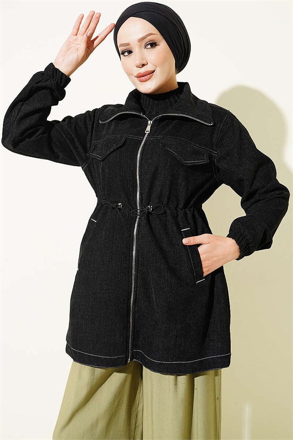 Black Jacket with Faux Pockets and Elasticated Ankles