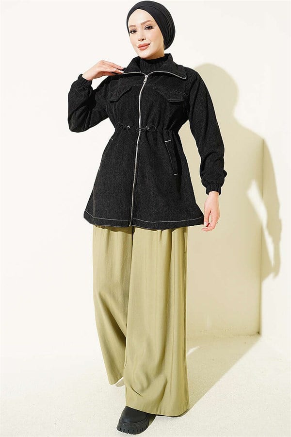 Black Jacket with Faux Pockets and Elasticated Ankles