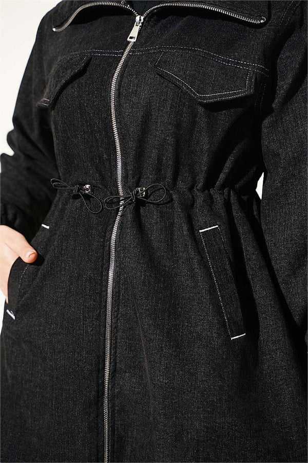 Black Jacket with Faux Pockets and Elasticated Ankles