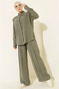 Two Piece Khaki Suit with Fake Pocket and Hidden Placket