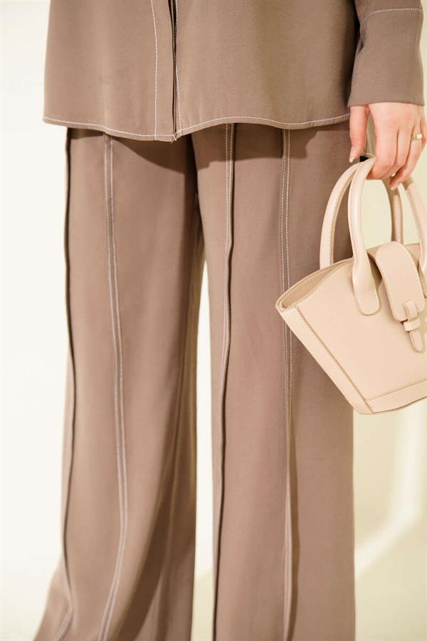 Two-piece Mink Suit with Fake Pocket and Hidden Placket